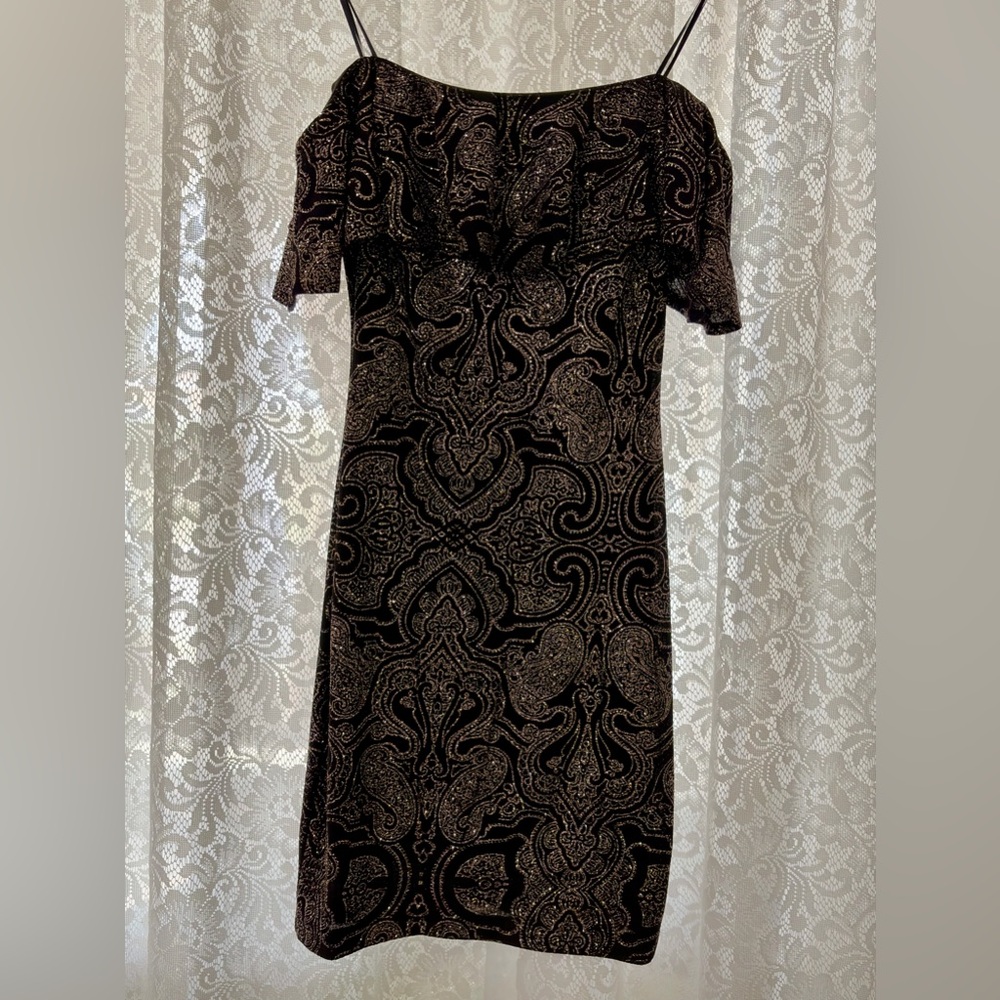Morgan & Co. Black and Silver Patterned Midi Dress